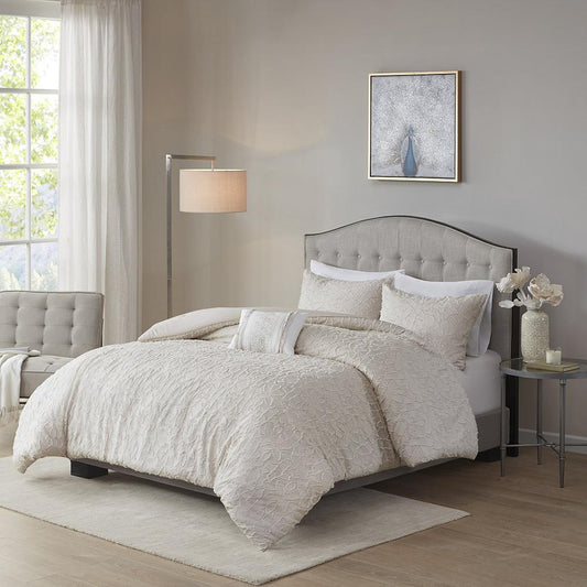 4 Piece Cotton Comforter Set Light Taupe 714