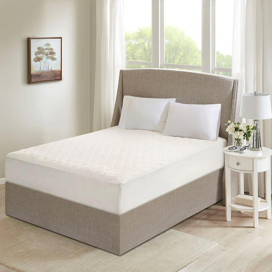 100% Cotton Heated Mattress Pad in White