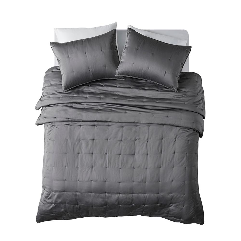 100% Polyester Charmeuse Solid Quilt Mini Set Grey BR9144409622-23