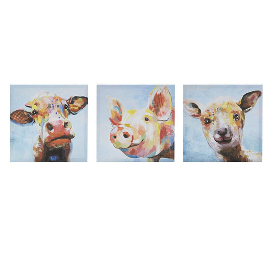 12X12" 3Pc Set  Printed Canvas - Colorful Animal