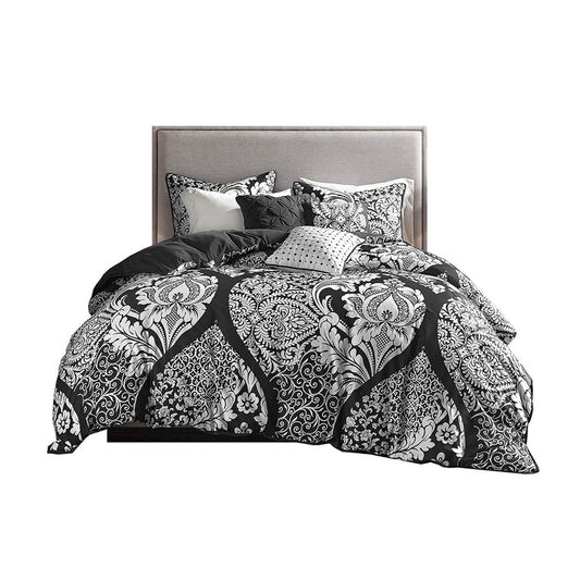 6 Piece Printed Duvet Cover Set Full/Queen Black