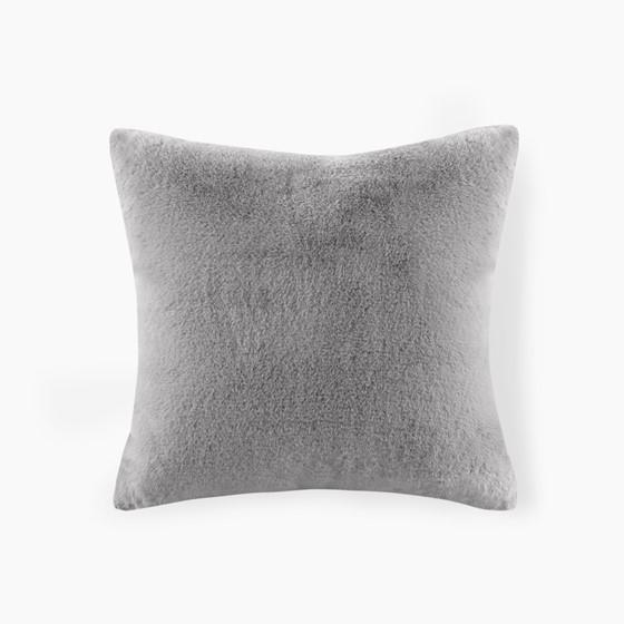 100% Polyester Solid Faux Fur Pillow Grey 20x20''