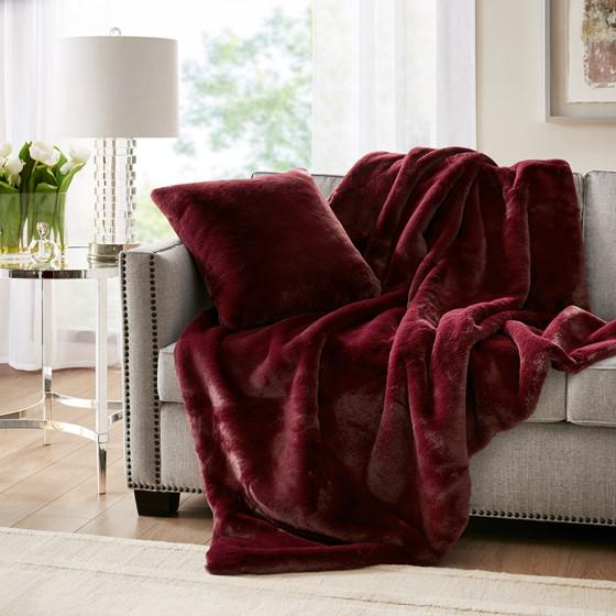 100% Polyester Solid Faux Fur Throw Burgundy 60x70''