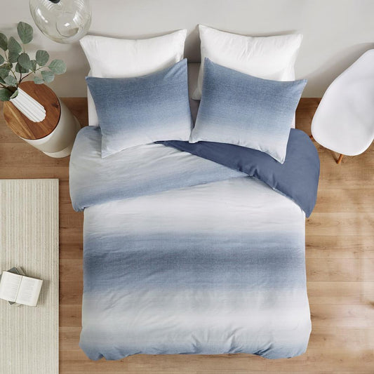 96% Cotton/ 4% Linen Jacquard Duvet Mini Set Blue King/ Cal King :106"W x 92"L/20"W x 36"L(2)