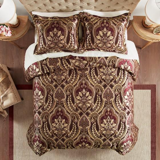 100% Polyester Julius Comforter Set Burgundy Queen: 92x96"/20x26+2"(2)/60x80+15"