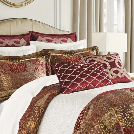 100% Polyester Galleria Comforter Set Red King: 110x96"/20x36+2"(2)/78x80+15"