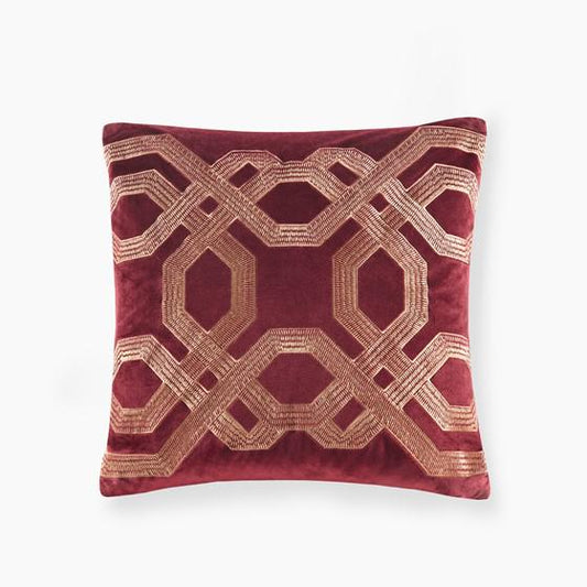 100% Polyester Velvet With Embroidery Square Pillow Burgundy 18x18"