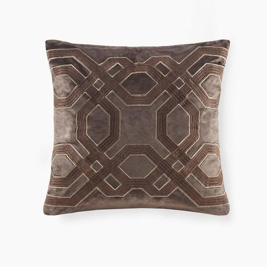 100% Polyester Velvet With Embroidery Square Pillow Brown 18x18"