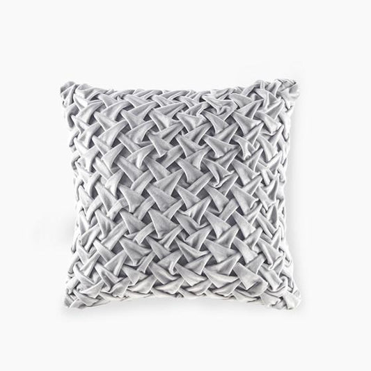 100% Polyester Velvet With Pintucked Square  Pillow Silver 20x20"