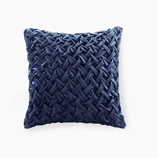 100% Polyester Velvet With Pintucked Square  Pillow Navy 20x20"