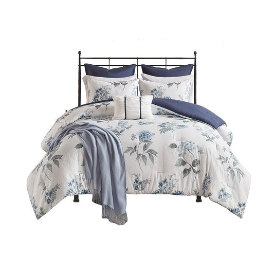 100% Polyester 7 Piece Printed Seersucker Comforter Set with Throw Blanket,MP10-6303