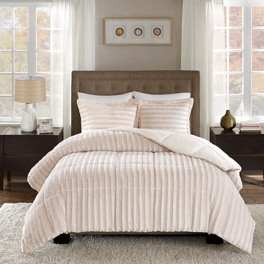 100% Polyester Solid Brushed Faux Fur Comforter Mini Set,MP10-3066