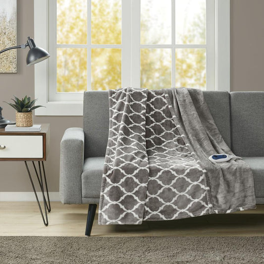 100% Polyester Heated Ogee Throw - 60x70" - Grey