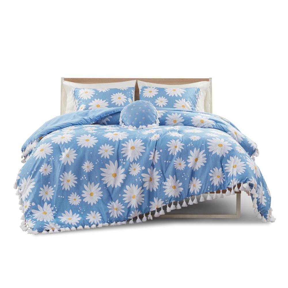 100% Polyester  Printed Comforter Set in Blue