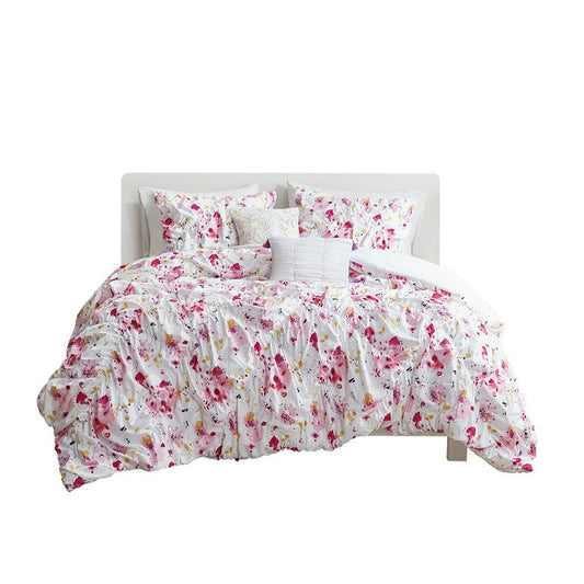 100% Polyester  Printed Comforter Set w/ Ruching