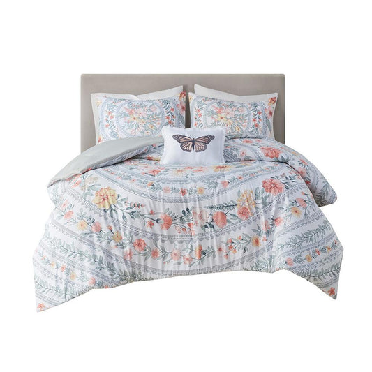 100% Polyester Printed Comforter Set - Blush/Green