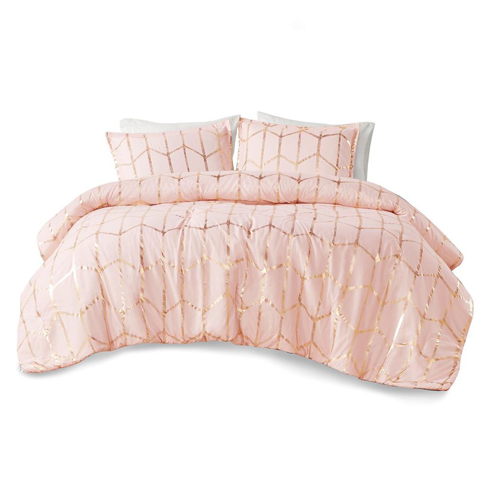 100% Polyester Comforter Set - Blush/Gold