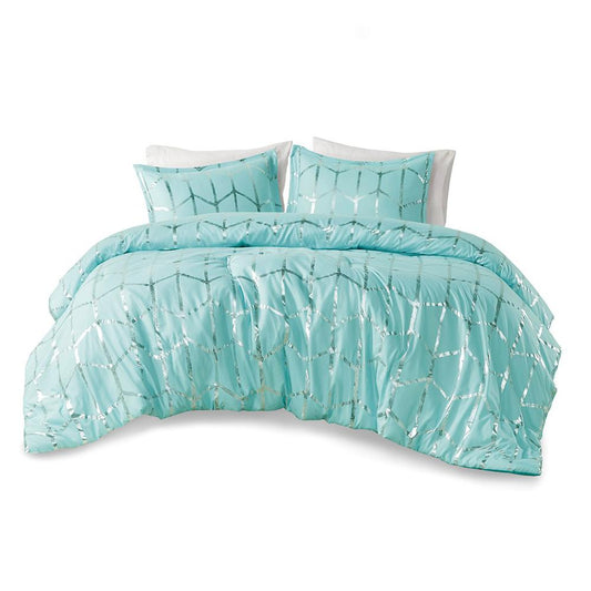 100% Polyester Comforter Set in Aqua/Silver