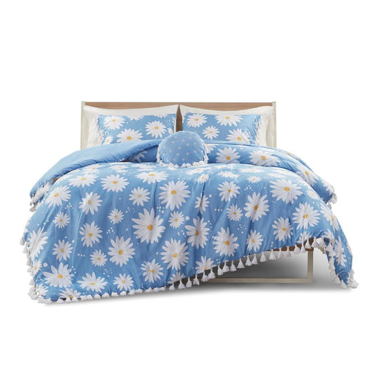 100% Polyester  Printed Duvet Cover Set in Blue