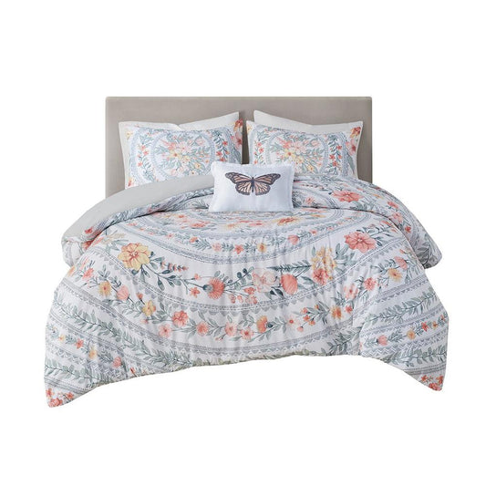 100% Polyester Printed Duvet Cover Set - Blush/Green