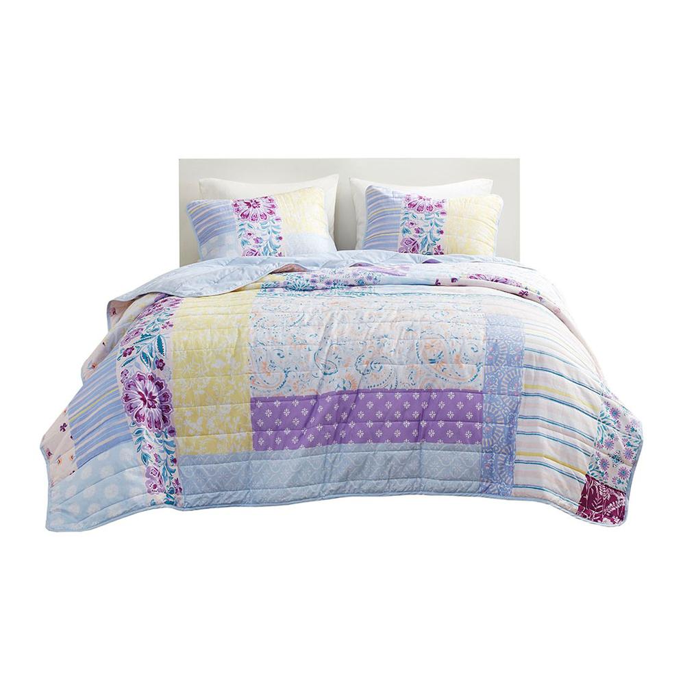 100% Cotton Printed Coverlet Set in Blue/Purple