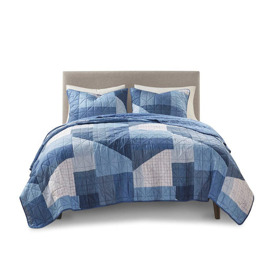 100% Polyester Printed Coverlet Set - Blue