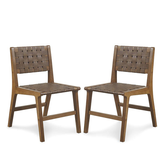 Faux Leather Woven Dining Chairs Set of 2, See below, Brown