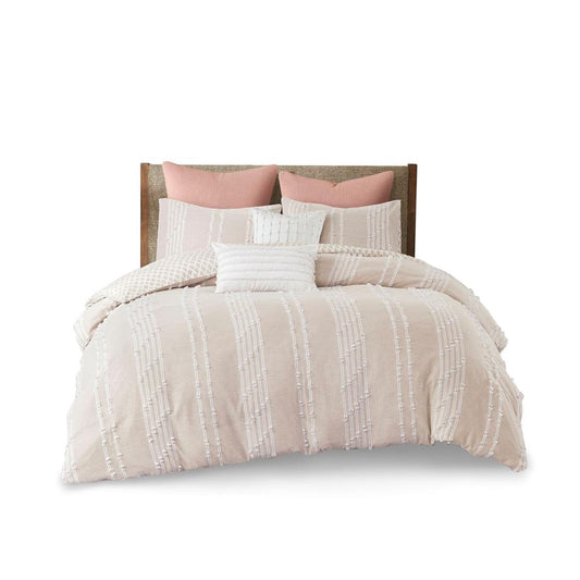 100% Cotton Jacquard Duvet Cover Set, Blush