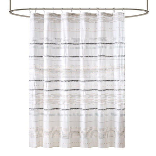 100% Cotton Printed Shower Curtain with Trims, Multi