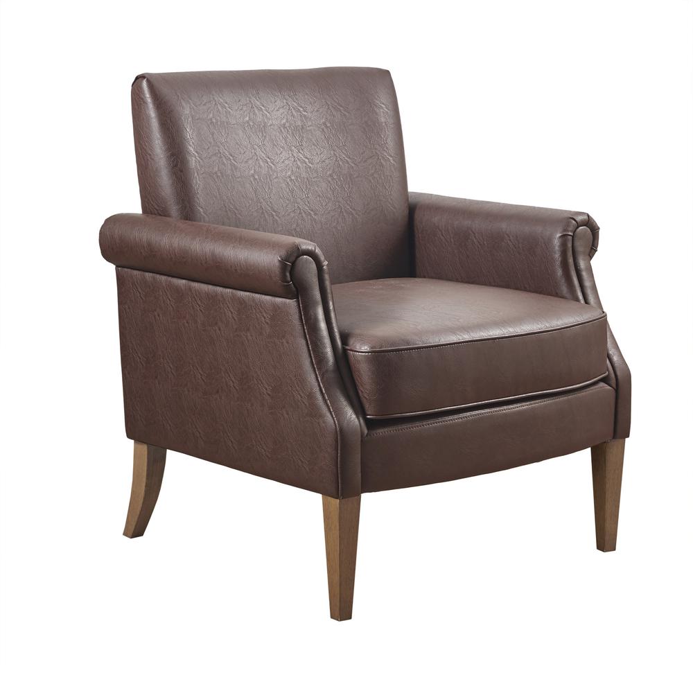 Faux Leather Accent Arm Chair, See below, Brown