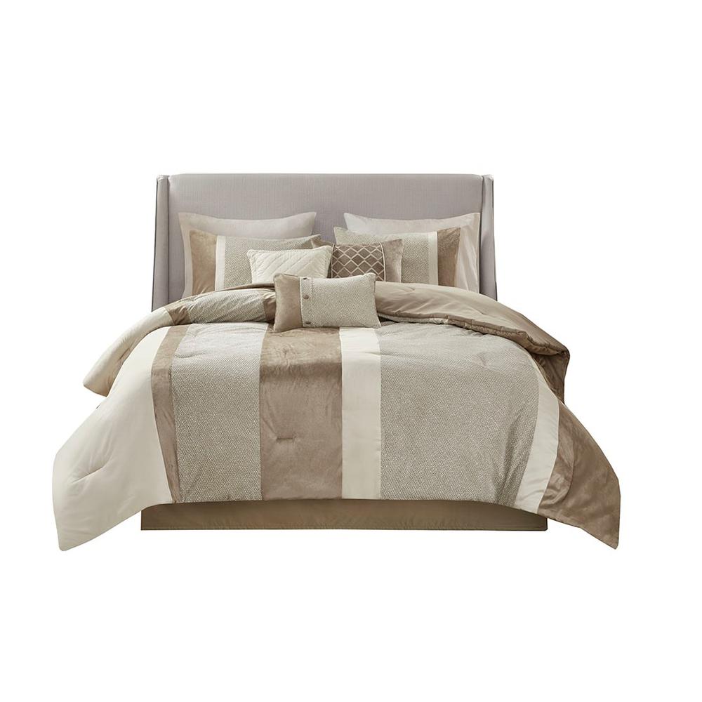 100% polyester 7 Pcs Comforter Set, Taupe/Brown