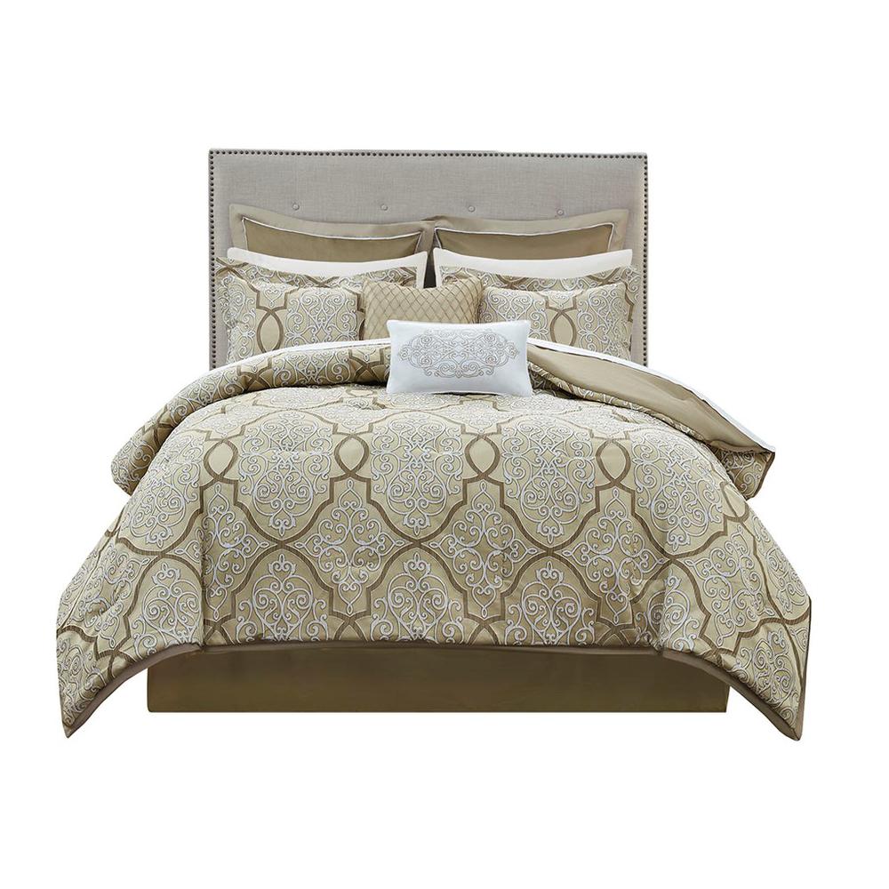 12 Piece Complete Bed Set, 90x92, Gold