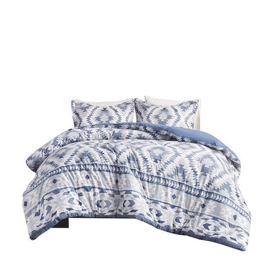 100% Cotton Printed Duvet Cover Set- Blue