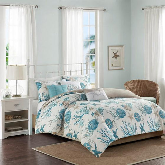 6 Piece Cotton Sateen Duvet Cover Set, Aqua, 90x90x0.13