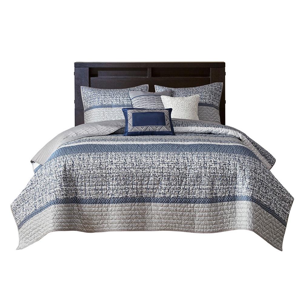 100% Polyester Jacquard 6Pcs Coverlet Set in Navy