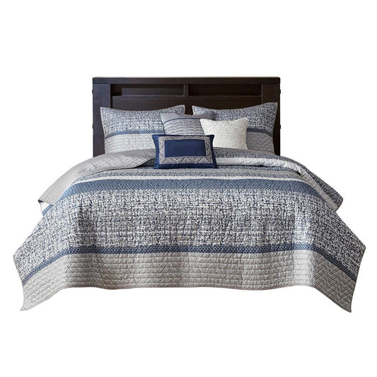 100% Polyester Jacquard 6Pcs Coverlet Set, Navy