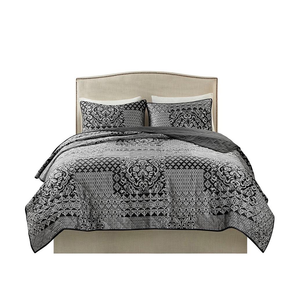 100% Polyester Jacquard Coverlet Set - Black