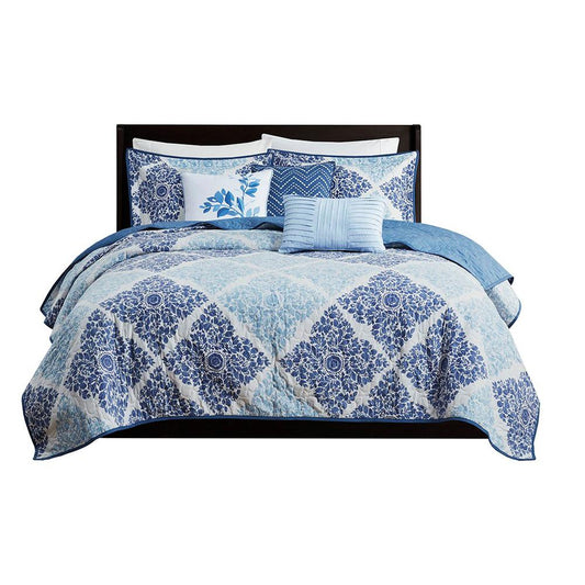 100% Microfiber Printed 6pcs Coverlet Set - Full/Queen