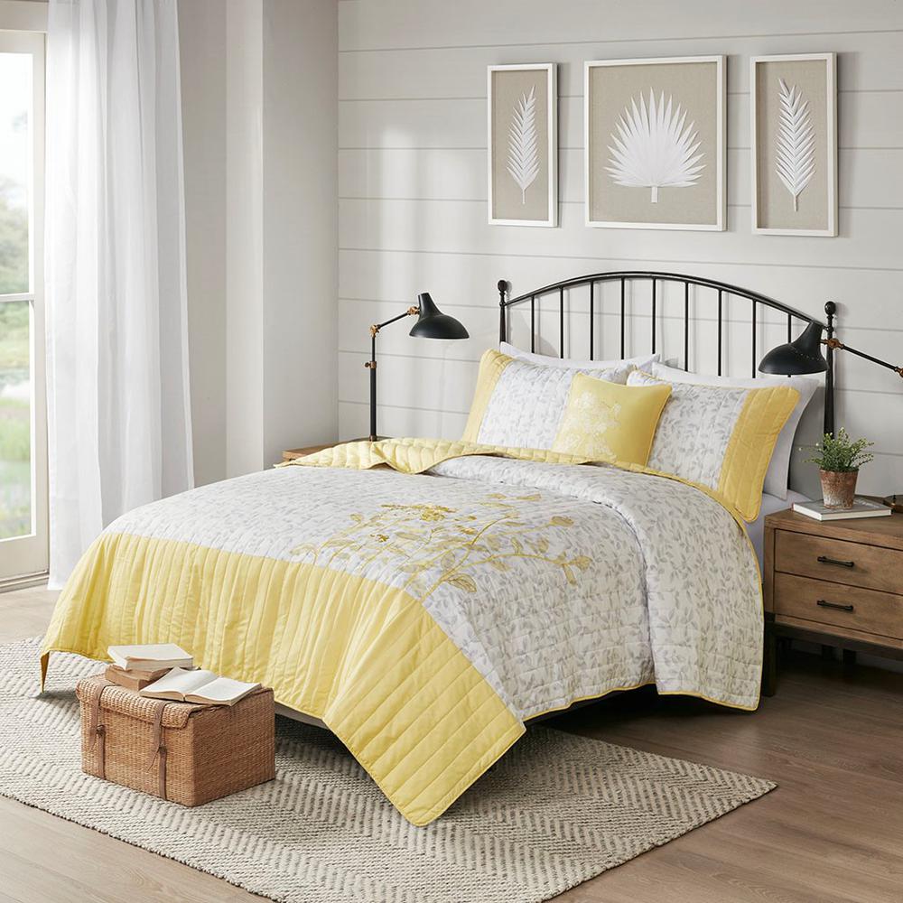 4 Piece Microfiber Coverlet Set, 90x90, Yellow