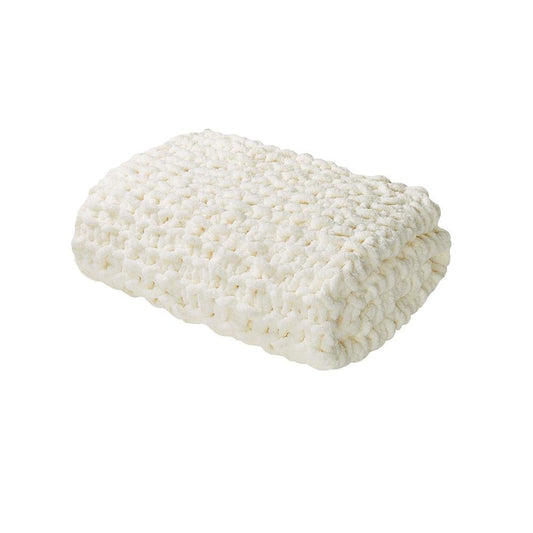 100% Polyester Solid Chenille Chunky Knit Throw in Ivory