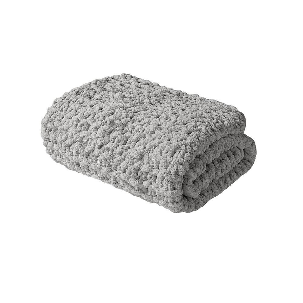 100% Polyester Solid Chenille Chunky Knit Throw, Grey