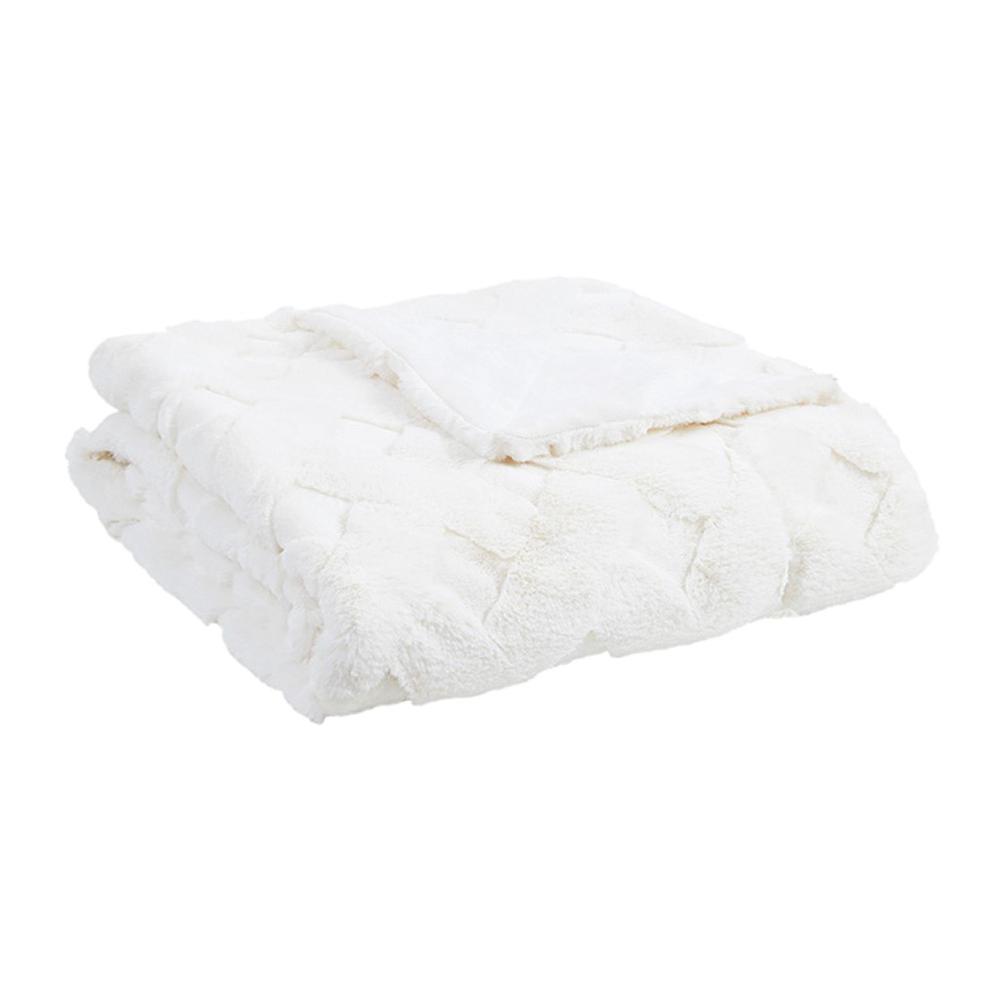 100% Polyester Carved and Heat Blown Serengeti Fur Throw, Ivory