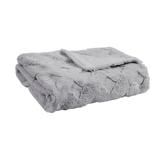 100% Polyester Carved and Heat Blown Serengeti Fur Throw, Grey