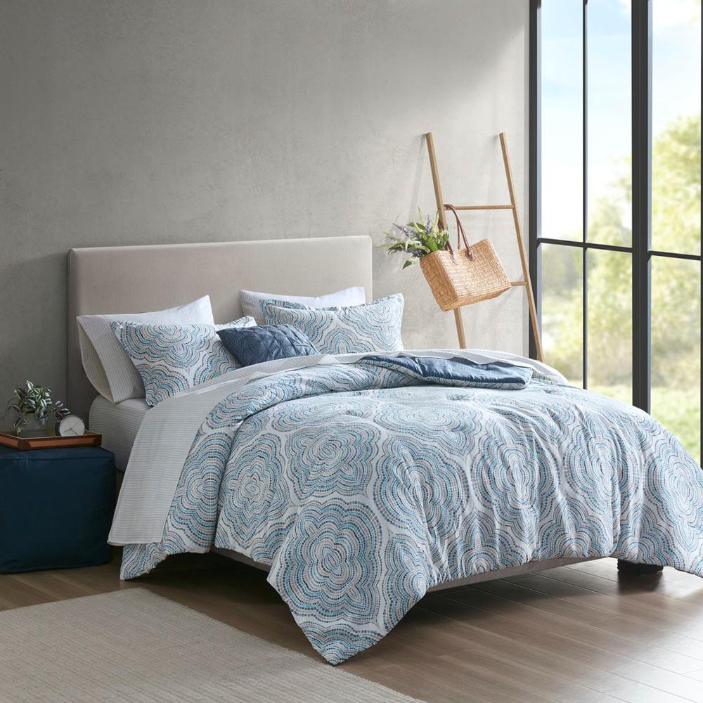 6 Piece Comforter Set with Bed Sheets, 68x86, Blue