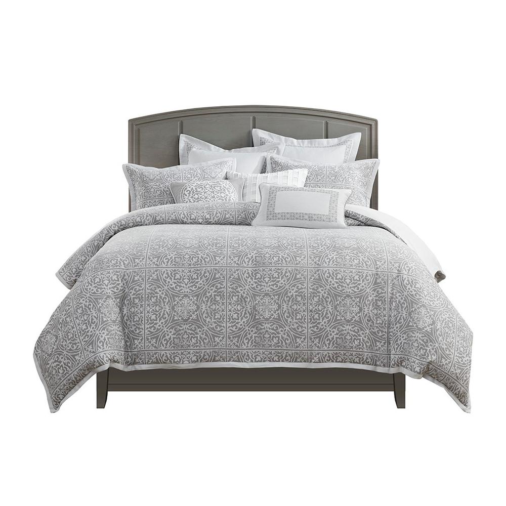 100% Polyester Jacquard 8pcs Comforter Set, Grey