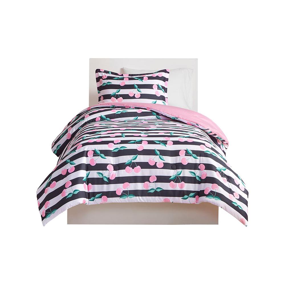 100% Polyester Printed Comforter Set - Pink/Black