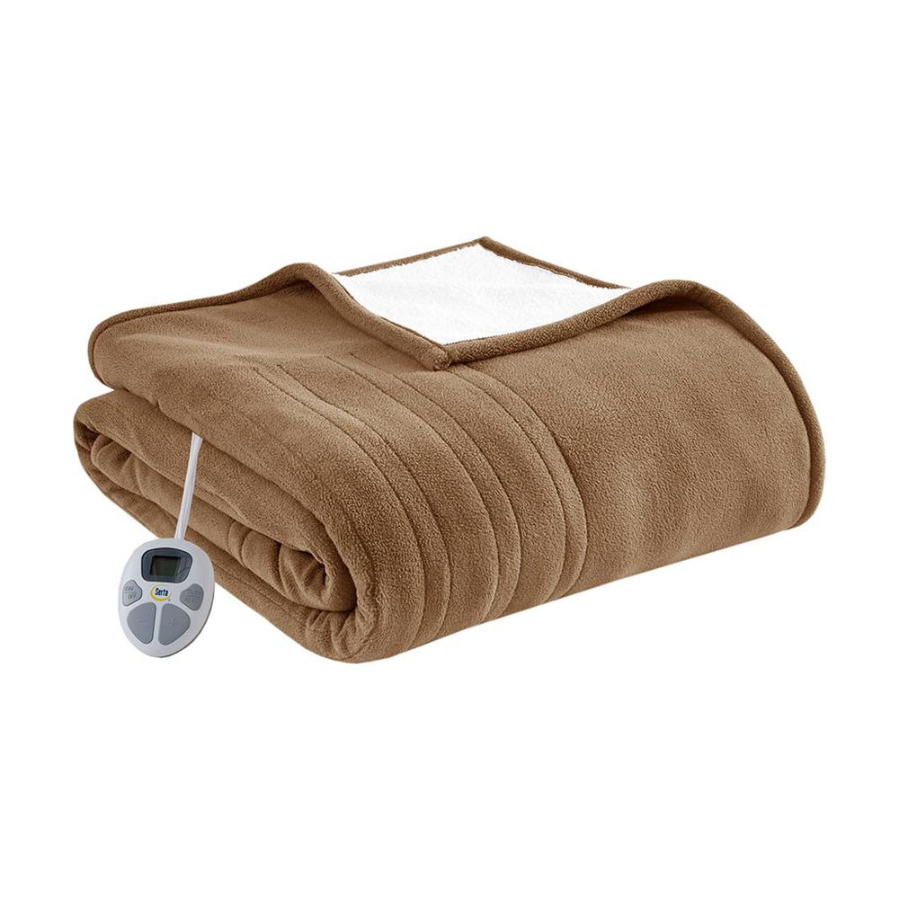 100% Polyester Fleece to Sherpa Heated Blanket in Brown