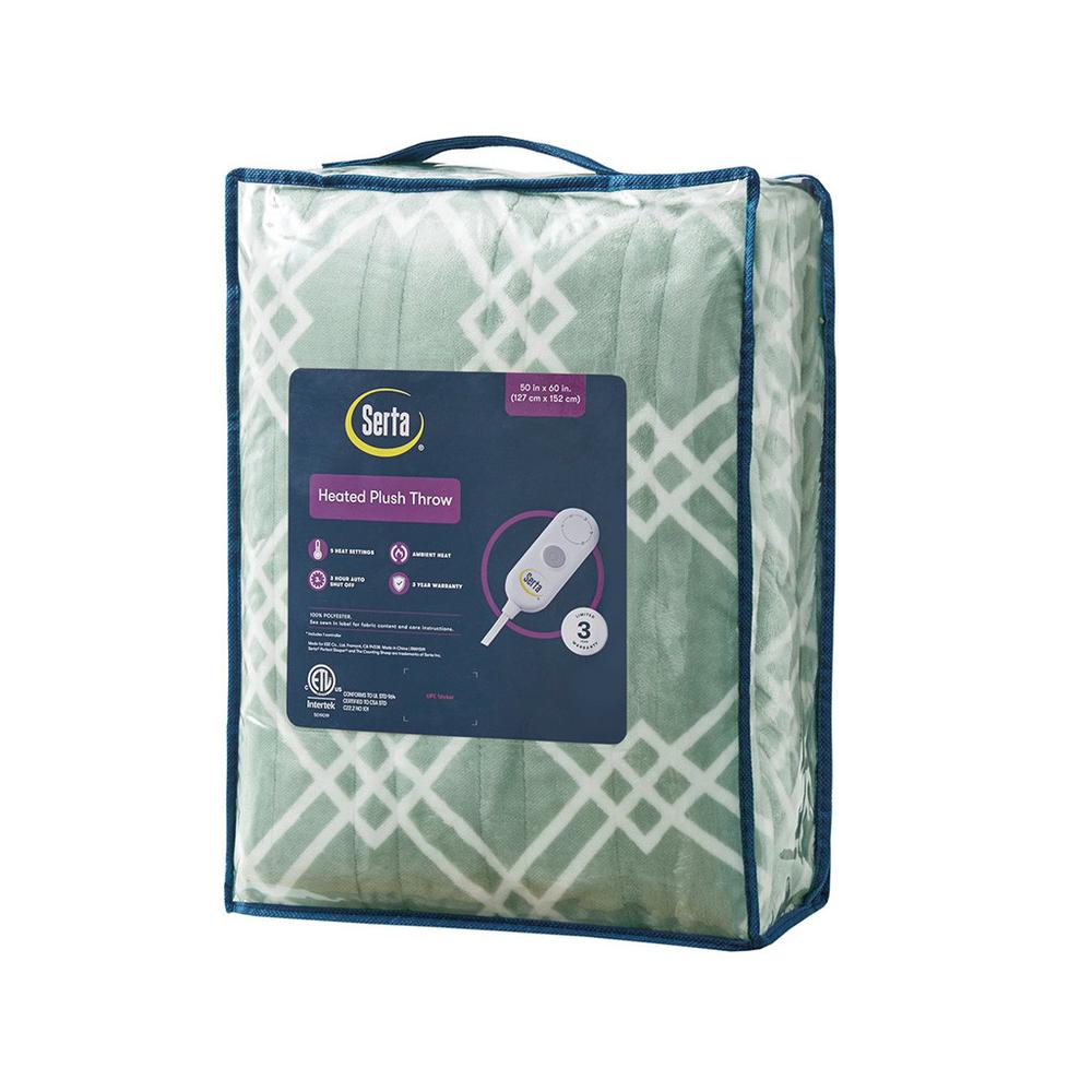 100% Polyester Print Microlight to Sherpa Heated Throw, Seafoam