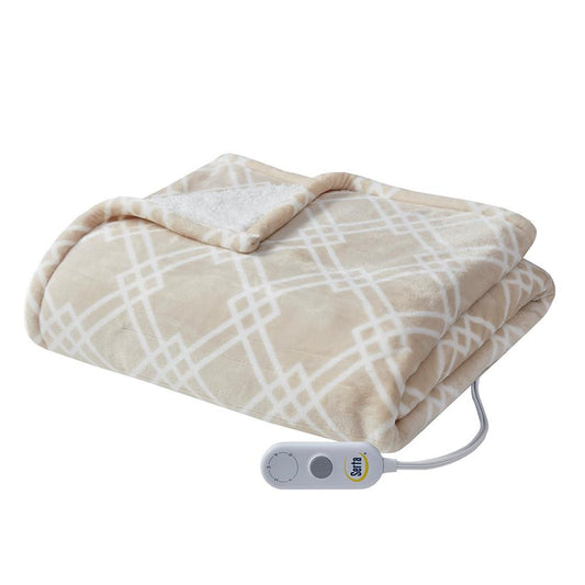 100% Polyester Print Microlight to Sherpa Heated Throw