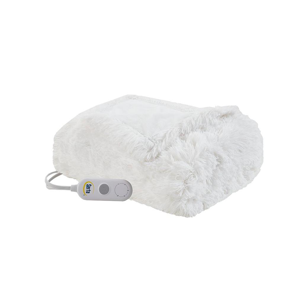 100% Polyester Shaggy Fur Heated Throw, Ivory